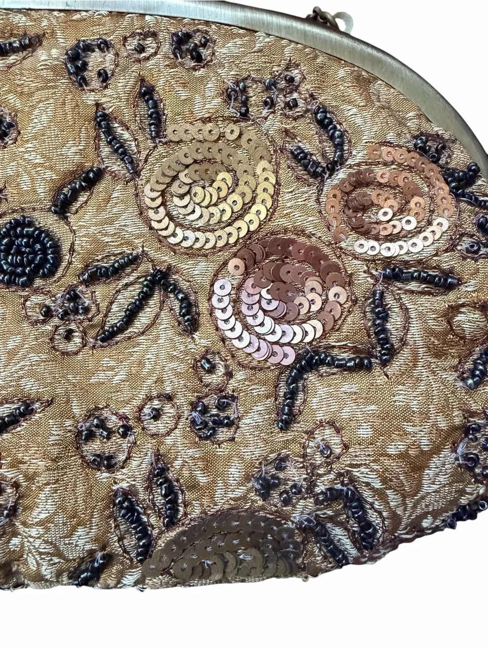 Coldwater Creek Floral  Purse NWT Beaded Sequin Chain Evening Bag 2005 Deadstock